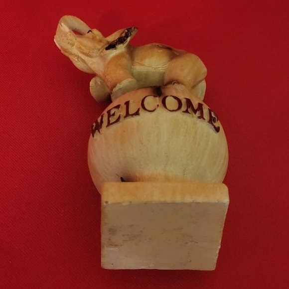 VTG Wooden Welcome Elephant  Raised Trunk Standing on a Ball Figurine Home Decor - Picture 5 of 14
